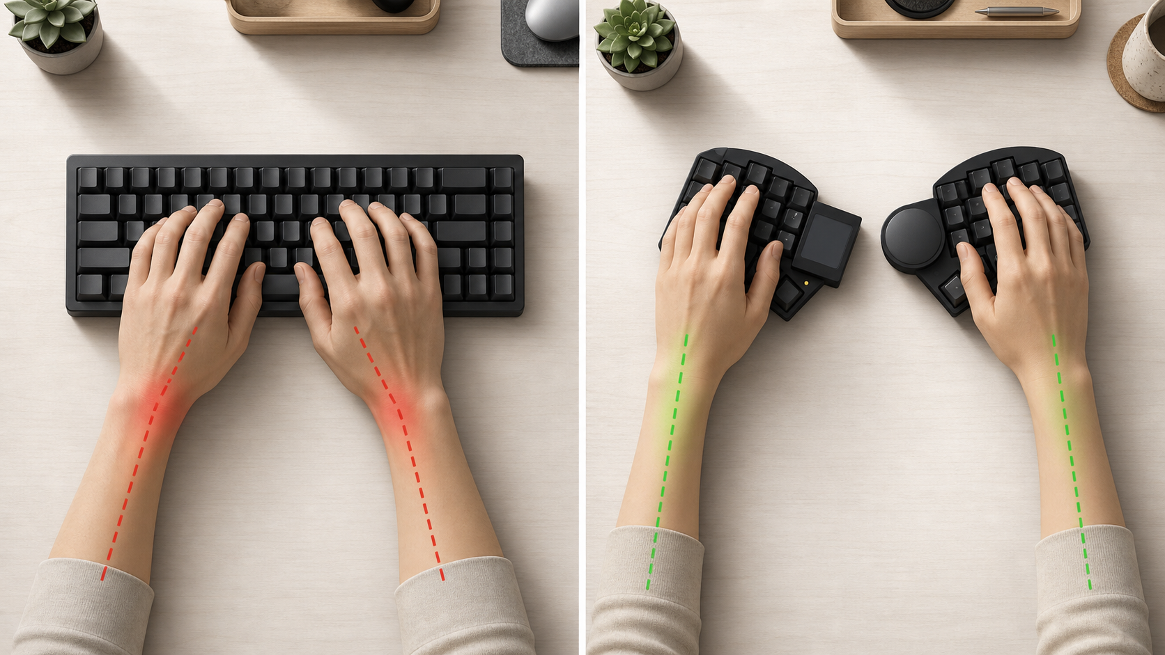 Split keyboard wrist alignment illustration