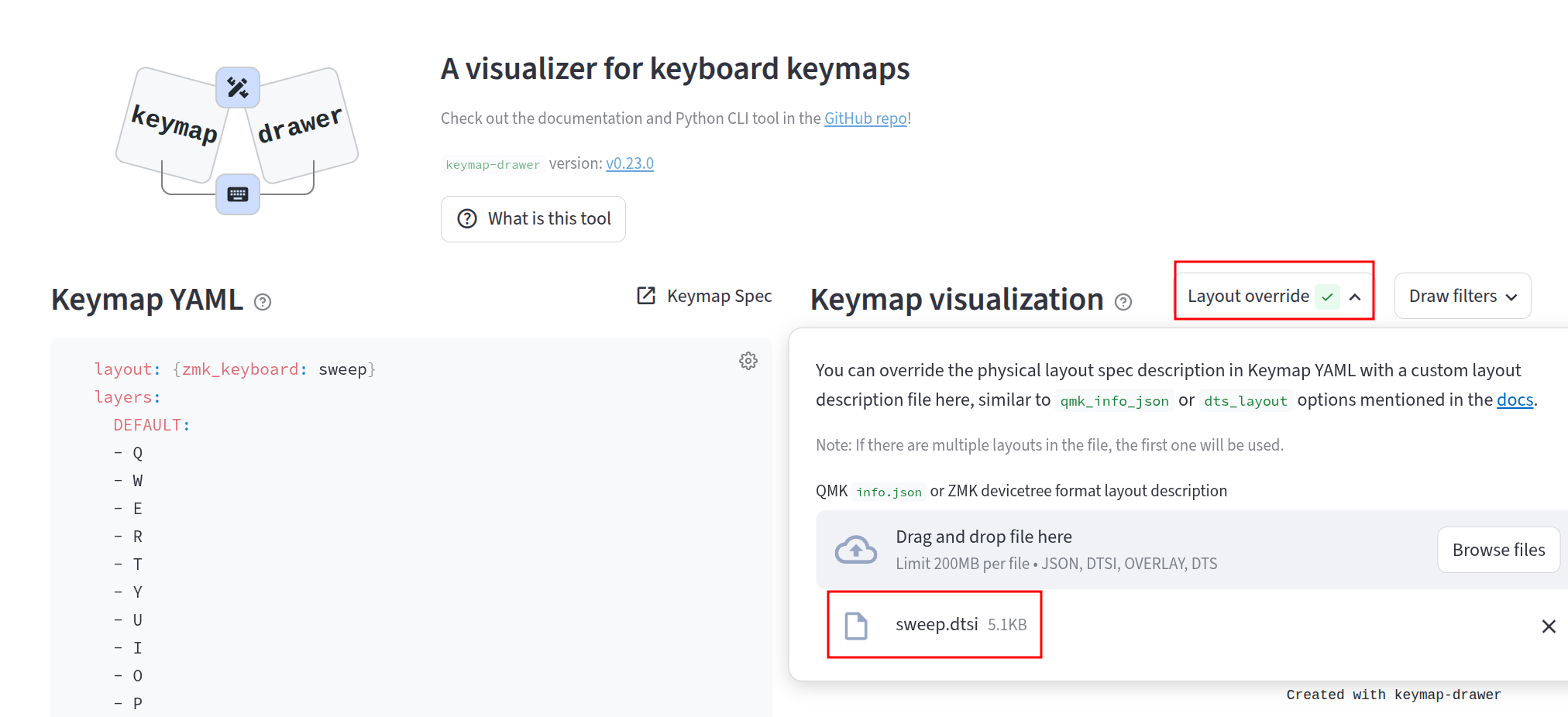keymap drawer layout override